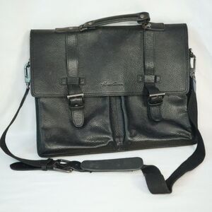 Kenneth Cole Leather Briefcase lap top tote Bag Black 16"x13"x 4.5" deep